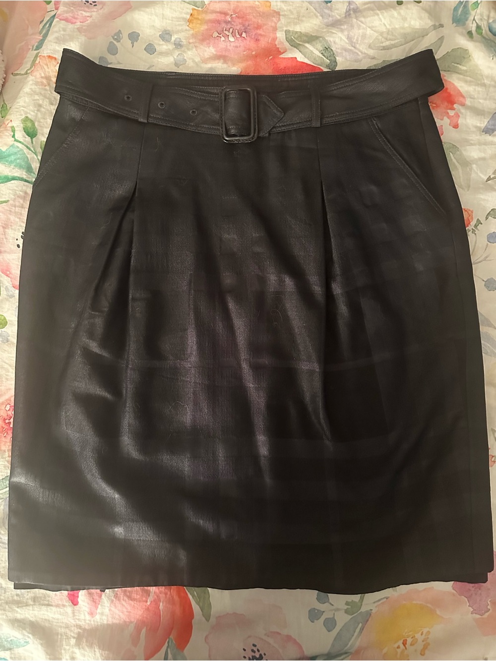 Burberry Black Belted Pencil Skirt